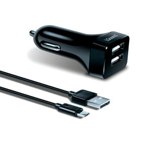 Dual Usb Car Charger & Micro Usb 2.4A - Black