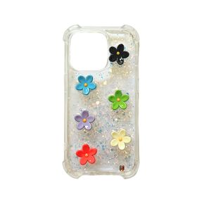 Funda Para iPhone 14 Con Patron De Flores 3D Con Brillos