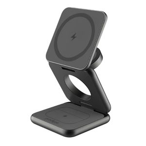 Cargador Inalambrico Para iPhone, AirPods & Watch  3 In 1 Plegable Charger Compatible Con MagSafe (15W) En Gris