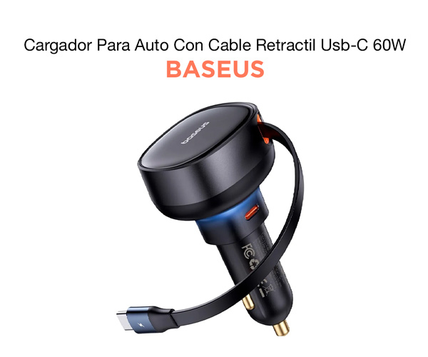  Cargador Para Auto Con Cable Retractil Usb-C 60W