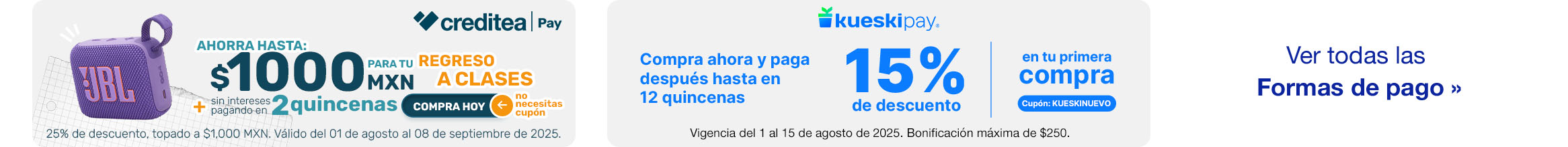 Formas de pago con promociones